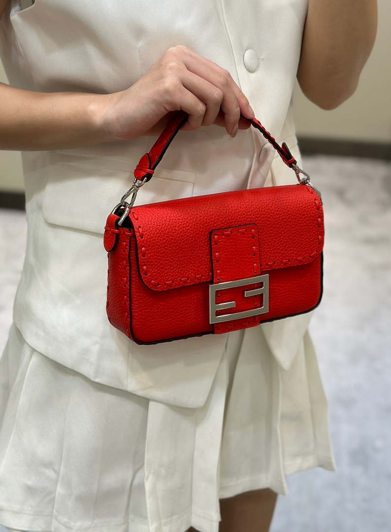 Fendi 8BS017 Baguette Mini Red Selleria bag with 309 hand-sewn Tpstitches 8610S - Default Title - View 16