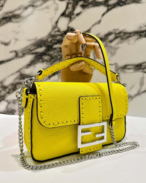 Fendi 8BS017 Baguette Mini Acid yellow Selleria bag with 309 hand-sewn Tpstitches 8610S - Default Title - View 1