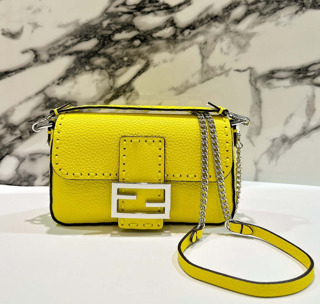 Fendi 8BS017 Baguette Mini Acid yellow Selleria bag with 309 hand-sewn Tpstitches 8610S - Default Title - View 2