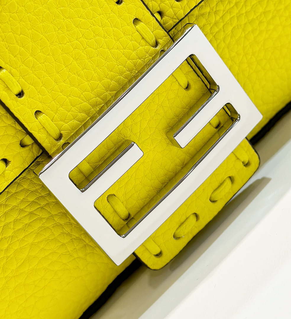 Fendi 8BS017 Baguette Mini Acid yellow Selleria bag with 309 hand-sewn Tpstitches 8610S - Default Title - View 5