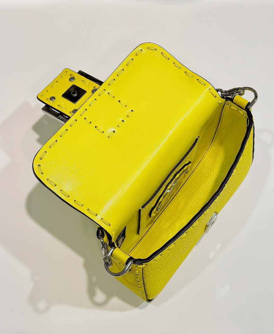 Fendi 8BS017 Baguette Mini Acid yellow Selleria bag with 309 hand-sewn Tpstitches 8610S