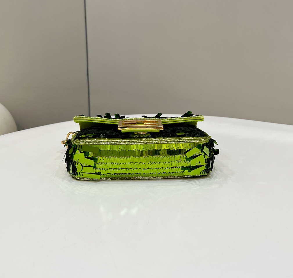 Fendi 8BS017 Mini Baguette Acid green sequin and leather bag 8601s - Default Title - View 4