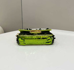 Fendi 8BS017 Mini Baguette Acid green sequin and leather bag 8601s - Default Title - View 4