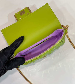 Fendi 8BS017 Mini Baguette Acid green sequin and leather bag 8601s - Default Title - View 9