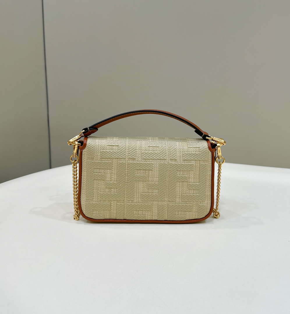 Fendi 8BS017 Mini Baguette Apricot canvas bag with FF embroidery 0159BS