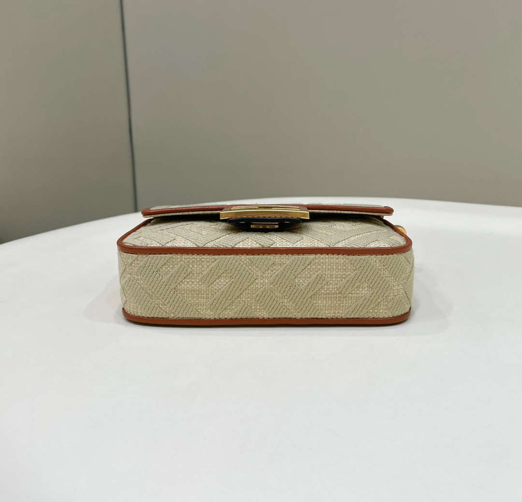 Fendi 8BS017 Mini Baguette Apricot canvas bag with FF embroidery 0159BS