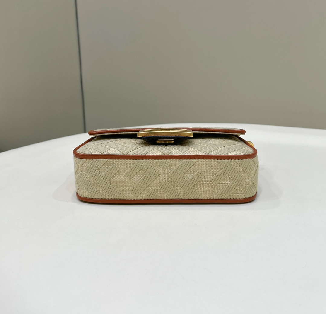 Fendi 8BS017 Mini Baguette Apricot canvas bag with FF embroidery 0159BS - Default Title - View 4