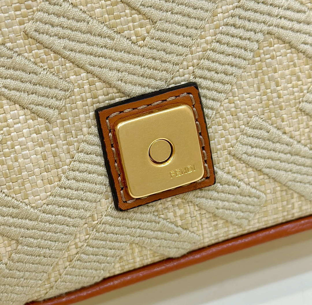 Fendi 8BS017 Mini Baguette Apricot canvas bag with FF embroidery 0159BS