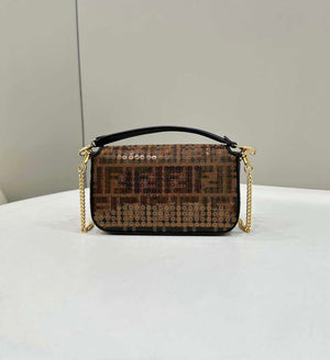 Fendi 8BS017 Mini Baguette Brown FF jacquard fabric bag with sequins - Default Title - View 2