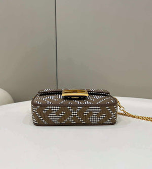 Fendi 8BS017 Mini Baguette Brown houndstooth wool bag with FF embroidery 8588S - Default Title - View 4