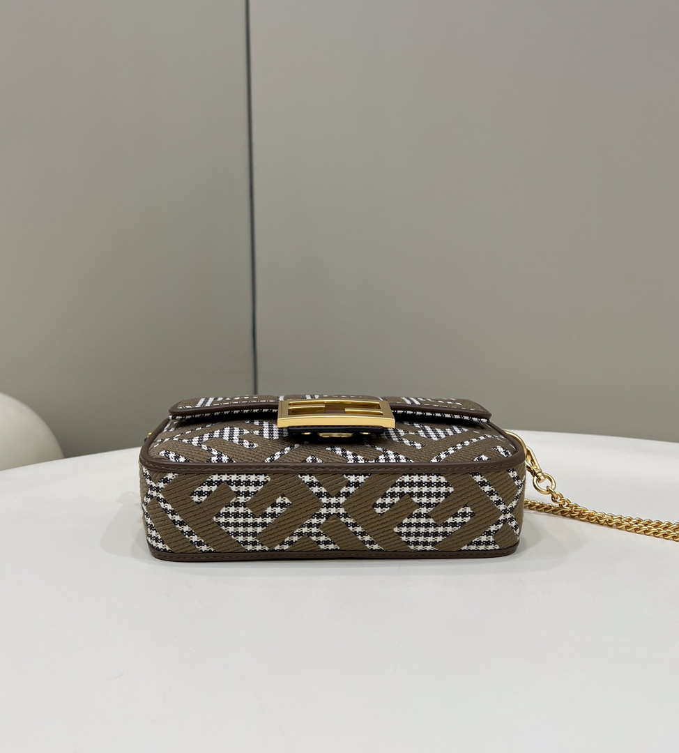 Fendi 8BS017 Mini Baguette Brown houndstooth wool bag with FF embroidery 8588S - Default Title - View 4