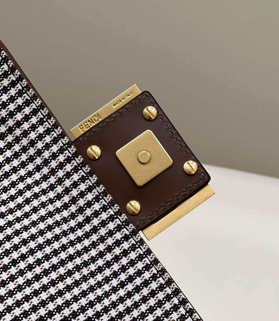 Fendi 8BS017 Mini Baguette Brown houndstooth wool bag with FF embroidery 8588S - Default Title - View 5