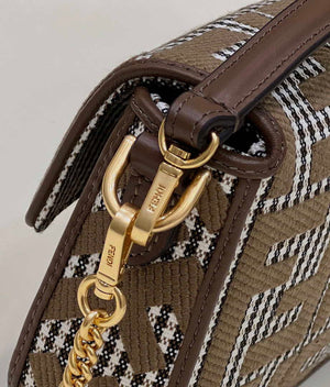 Fendi 8BS017 Mini Baguette Brown houndstooth wool bag with FF embroidery 8588S - Default Title - View 6