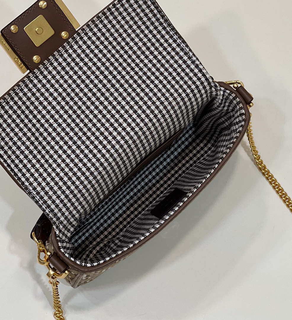 Fendi 8BS017 Mini Baguette Brown houndstooth wool bag with FF embroidery 8588S - Default Title - View 9