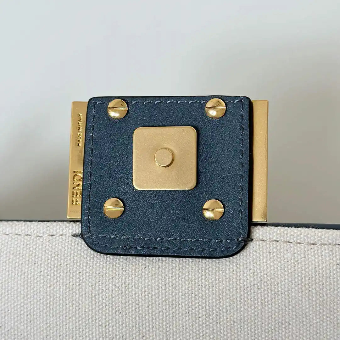 Fendi 8BS017 Mini Baguette canvas bag with FF embroidery 0159BS Blue &Black