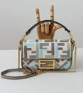 Fendi 8BS017 Mini Baguette canvas bag with FF embroidery 0159BS Ligth Blue