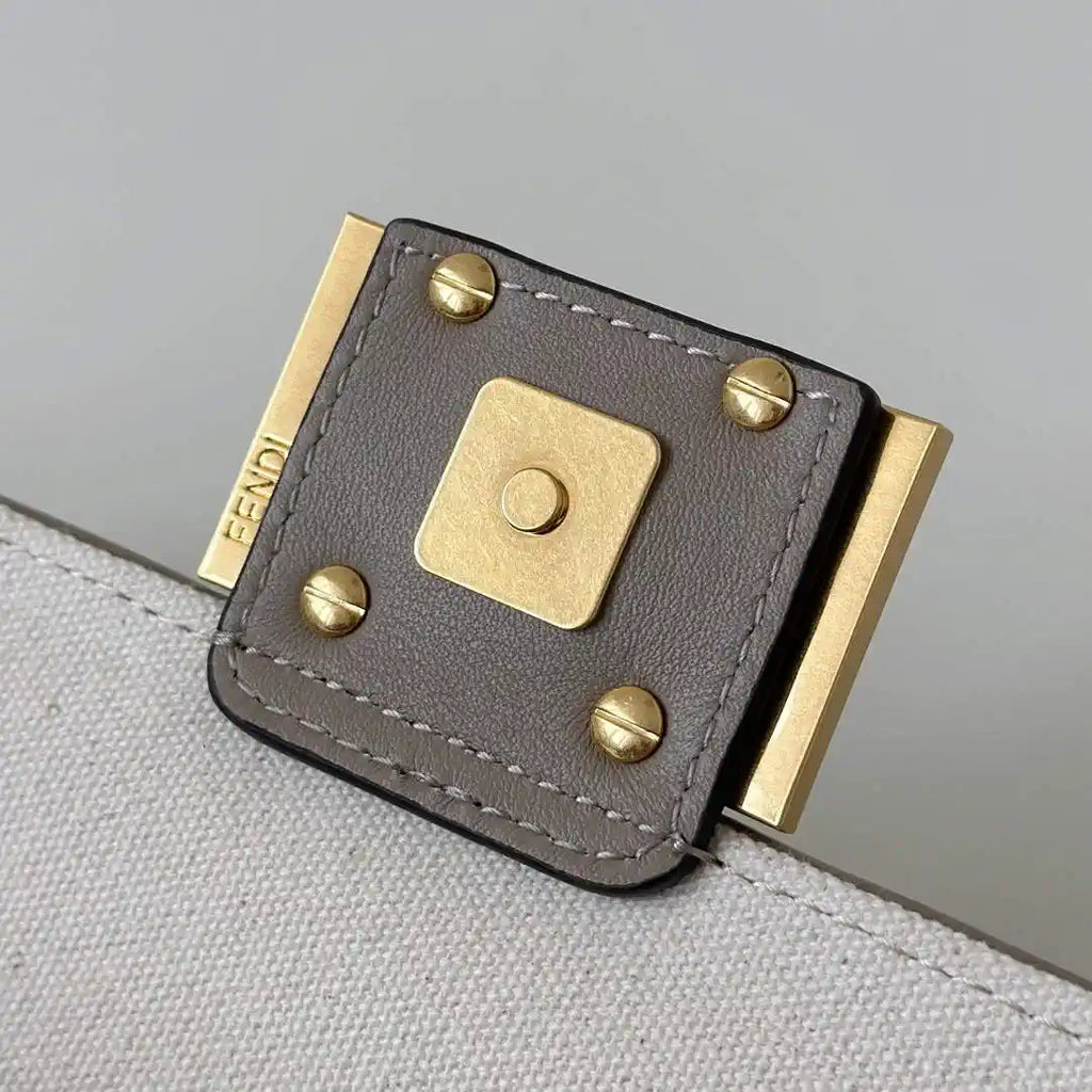 Fendi 8BS017 Mini Baguette canvas bag with FF embroidery 0159BS Ligth Blue
