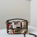 Fendi 8BS017 Mini Baguette canvas bag with FF embroidery 0159BS Red Black