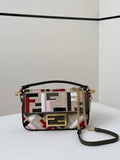 Fendi 8BS017 Mini Baguette canvas bag with FF embroidery 0159BS Red Black