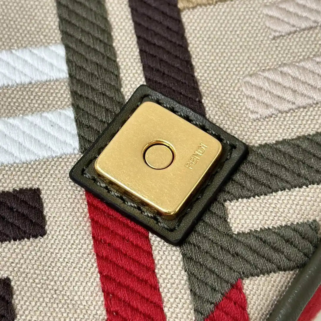 Fendi 8BS017 Mini Baguette canvas bag with FF embroidery 0159BS Red Black