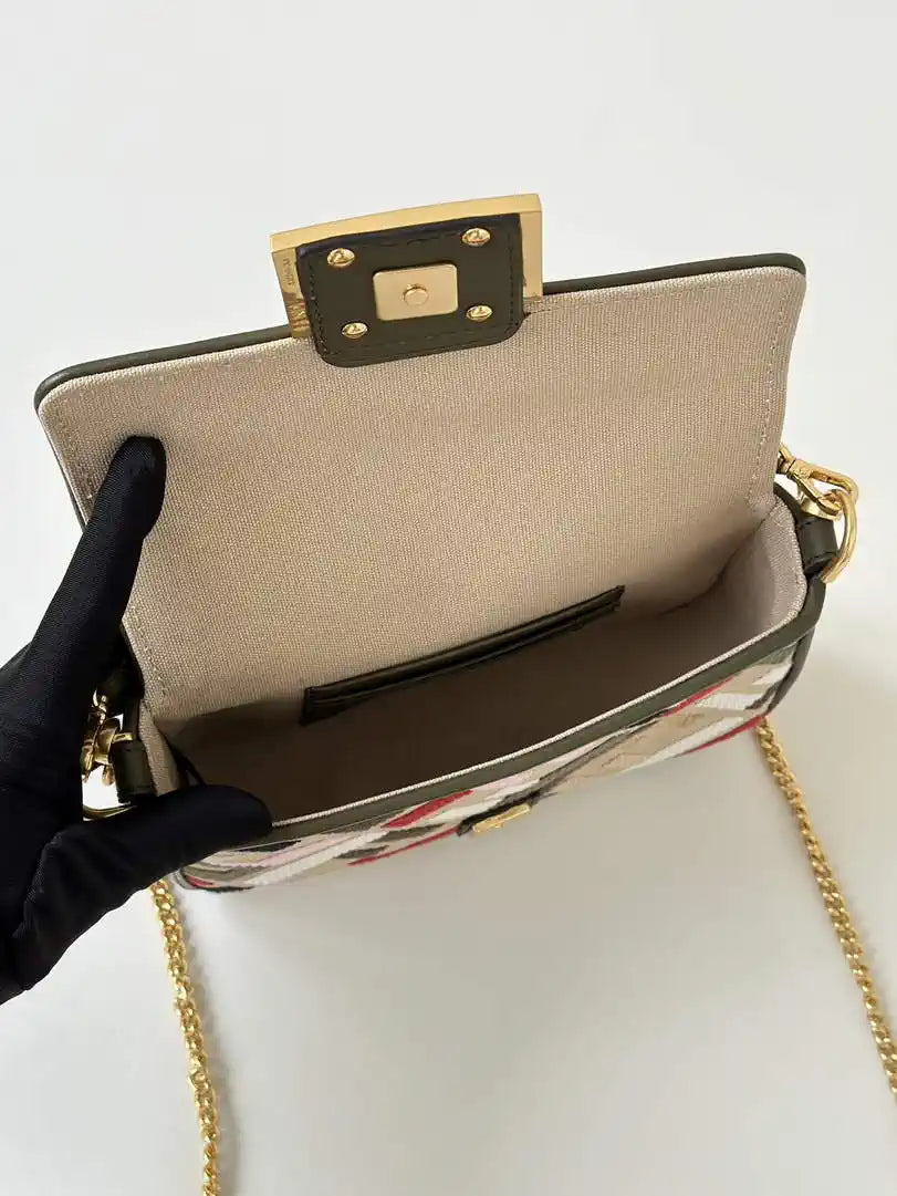 Fendi 8BS017 Mini Baguette canvas bag with FF embroidery 0159BS Red Black