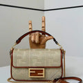Fendi 8BS017 Mini Baguette canvas bag with FF embroidery 0159BS Tan