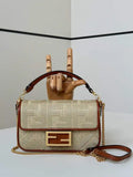 Fendi 8BS017 Mini Baguette canvas bag with FF embroidery 0159BS Tan