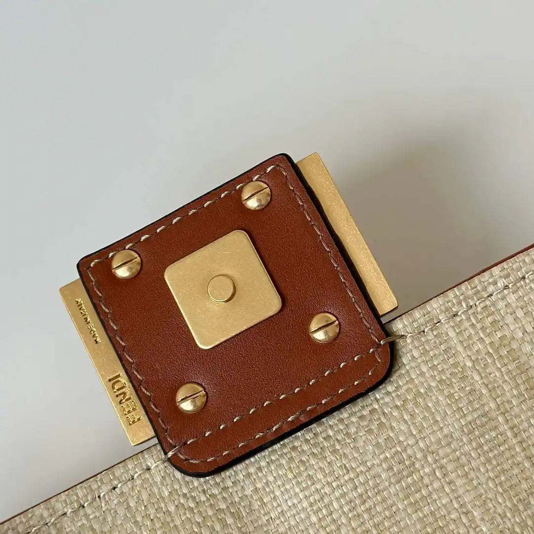 Fendi 8BS017 Mini Baguette canvas bag with FF embroidery 0159BS Tan