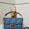 Fendi 8BS017 Mini Baguette canvas bag with FF embroidery 0159BS Blue