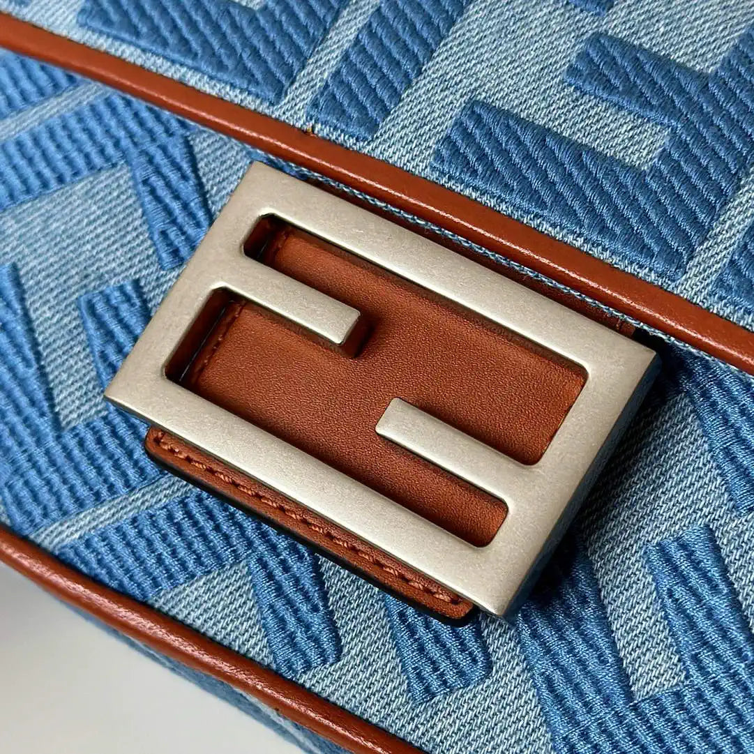 Fendi 8BS017 Mini Baguette canvas bag with FF embroidery 0159BS Blue
