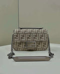 Fendi 8BS017 Mini Baguette Chain Midi Dove gray FF tapestry fabric bag 8579S