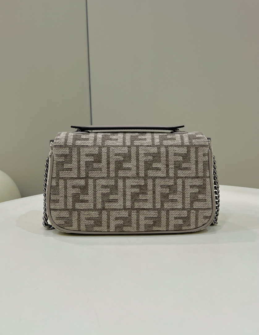 Fendi 8BS017 Mini Baguette Chain Midi Dove gray FF tapestry fabric bag 8579S - Default Title - View 2