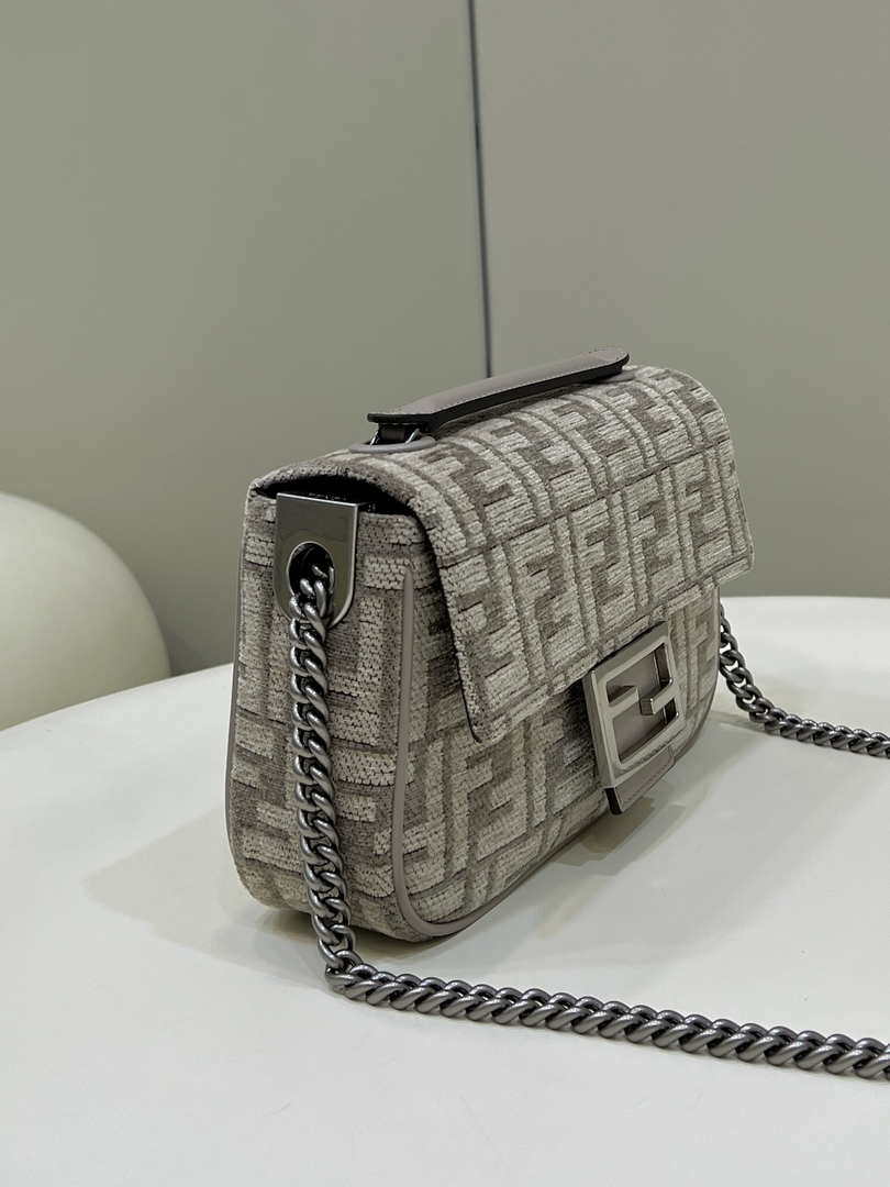 Fendi 8BS017 Mini Baguette Chain Midi Dove gray FF tapestry fabric bag 8579S - Default Title - View 3