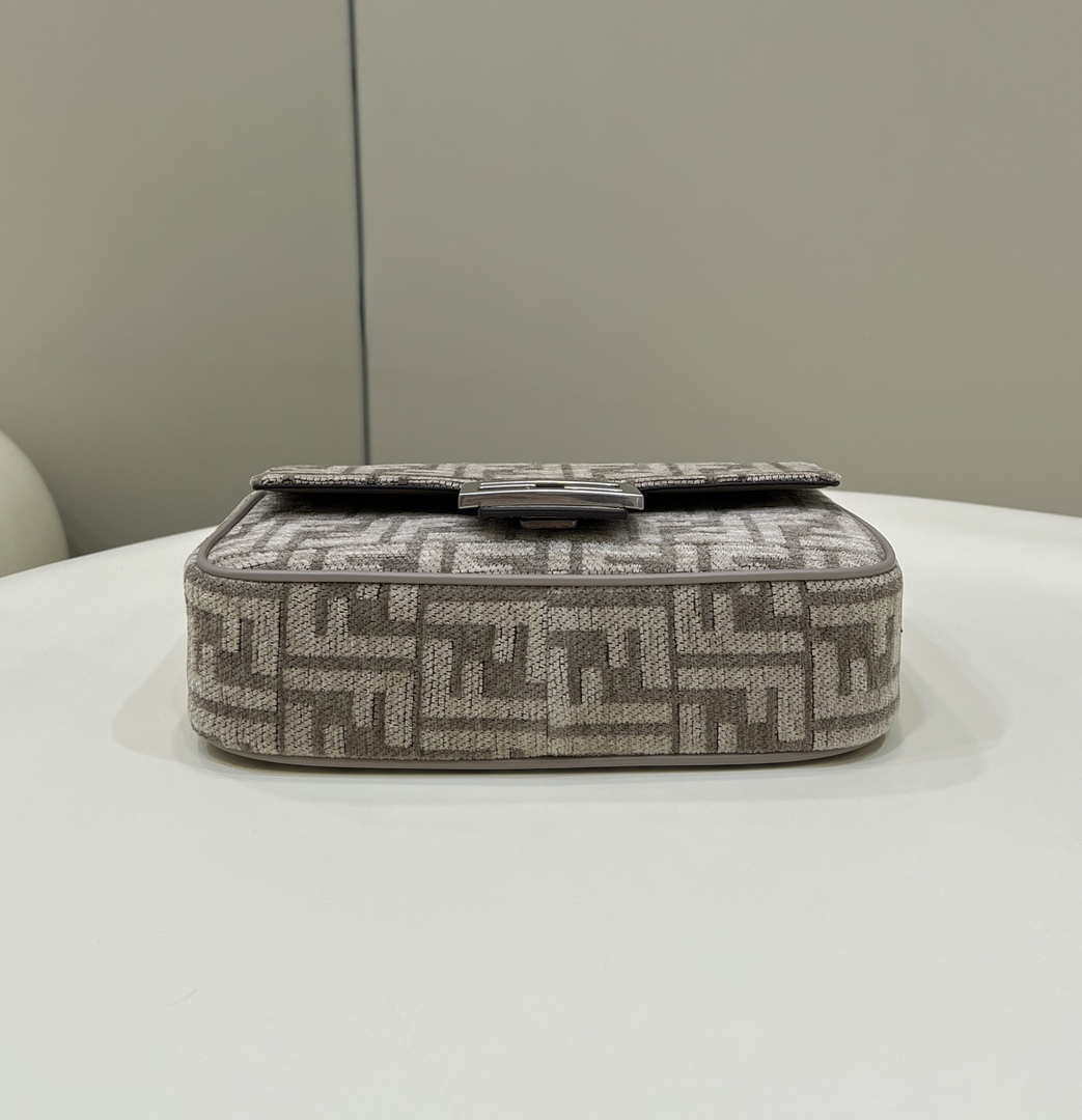 Fendi 8BS017 Mini Baguette Chain Midi Dove gray FF tapestry fabric bag 8579S