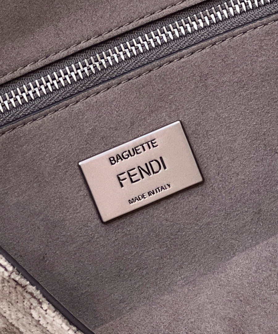 Fendi 8BS017 Mini Baguette Chain Midi Dove gray FF tapestry fabric bag 8579S - Default Title - View 7