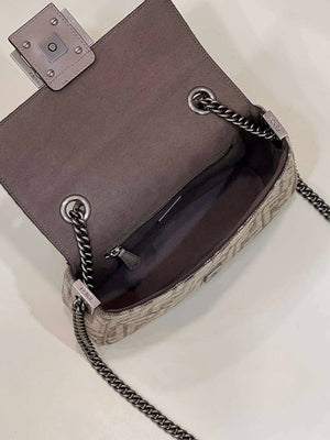 Fendi 8BS017 Mini Baguette Chain Midi Dove gray FF tapestry fabric bag 8579S - Default Title - View 9