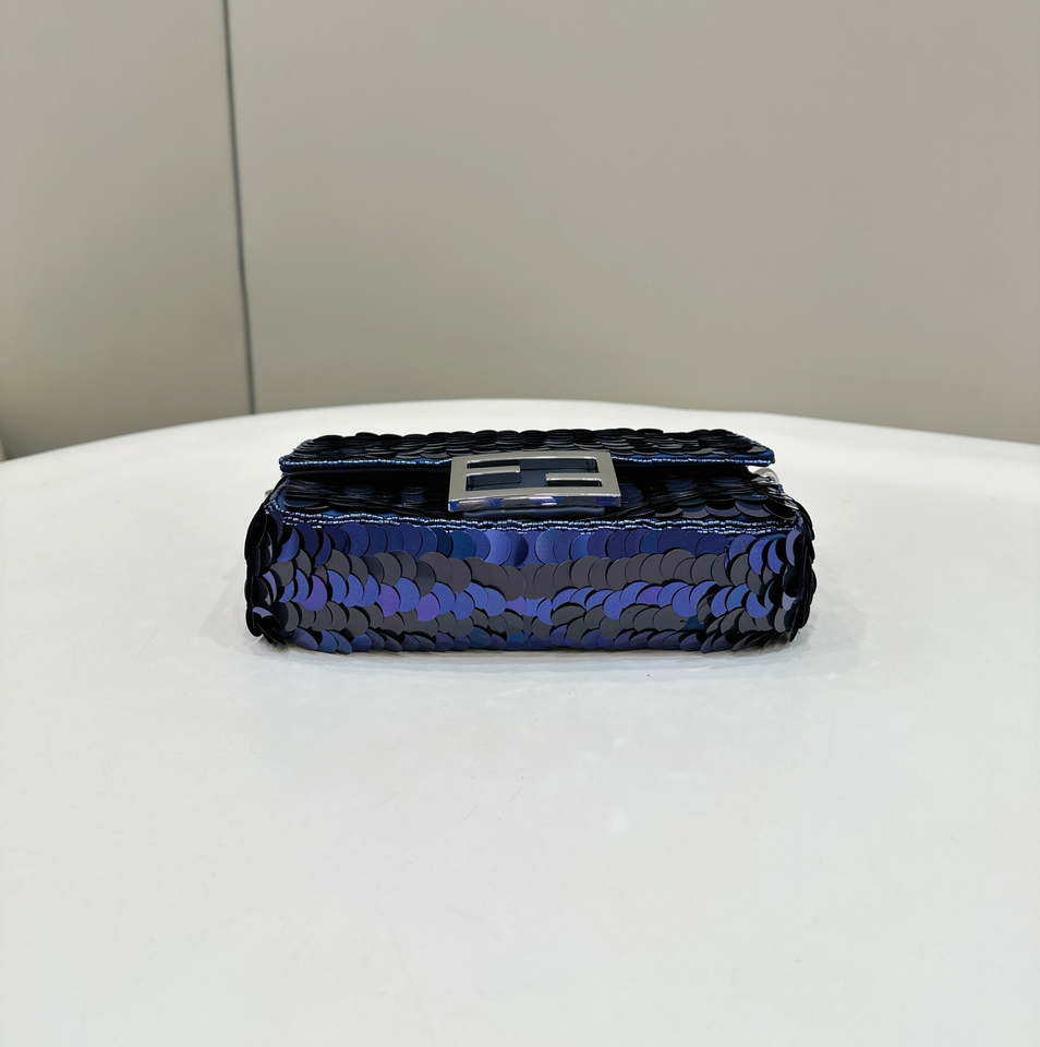 Fendi 8BS017 Mini Baguette Dark and mid blue sequin and leather bag 8601s - Default Title - View 4