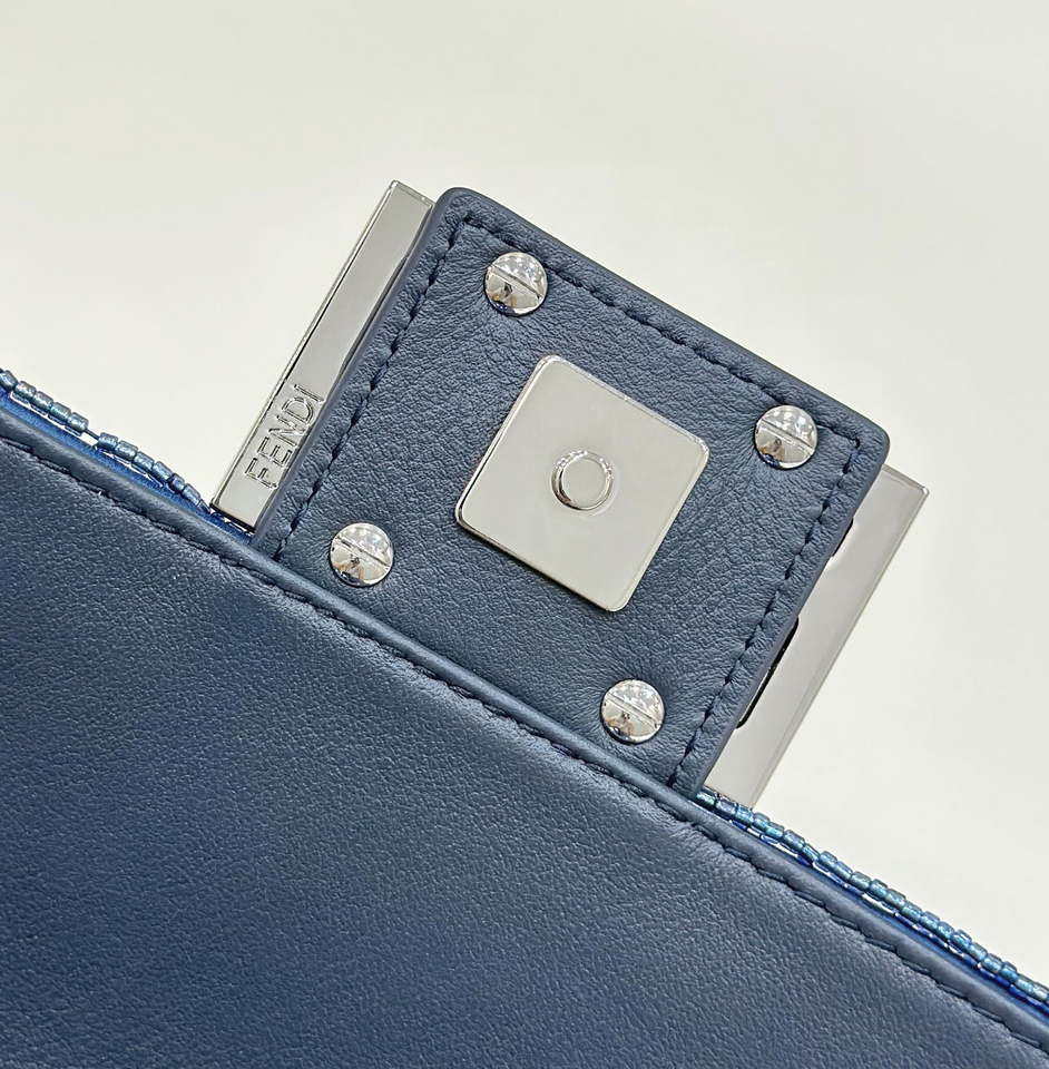 Fendi 8BS017 Mini Baguette Dark and mid blue sequin and leather bag 8601s - Default Title - View 5