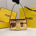 Fendi 8BS017 Mini Baguette Gold sequin and leather bag 8601s - Default Title - View 1