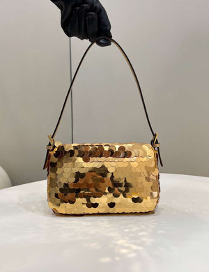 Fendi 8BS017 Mini Baguette Gold sequin and leather bag 8601s - Default Title - View 4