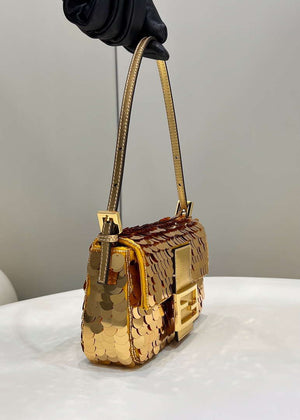 Fendi 8BS017 Mini Baguette Gold sequin and leather bag 8601s - Default Title - View 5