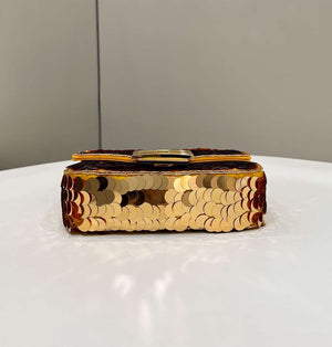 Fendi 8BS017 Mini Baguette Gold sequin and leather bag 8601s - Default Title - View 6