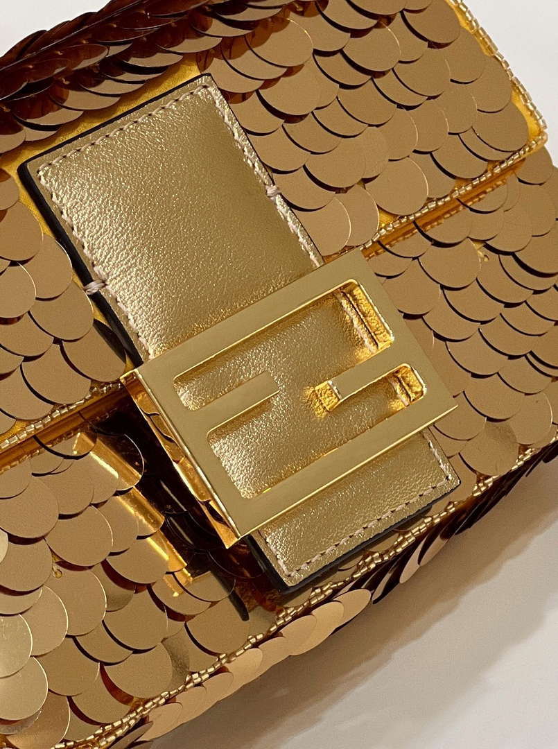 Fendi 8BS017 Mini Baguette Gold sequin and leather bag 8601s - Default Title - View 7