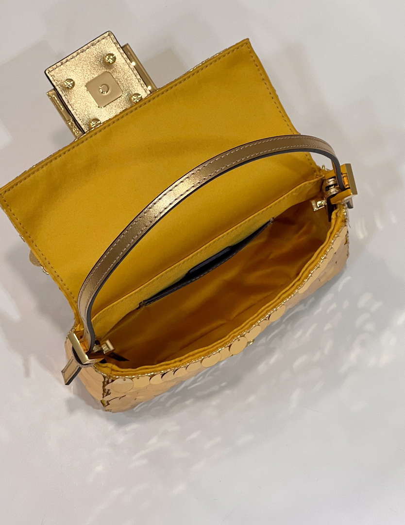 Fendi 8BS017 Mini Baguette Gold sequin and leather bag 8601s - Default Title - View 10