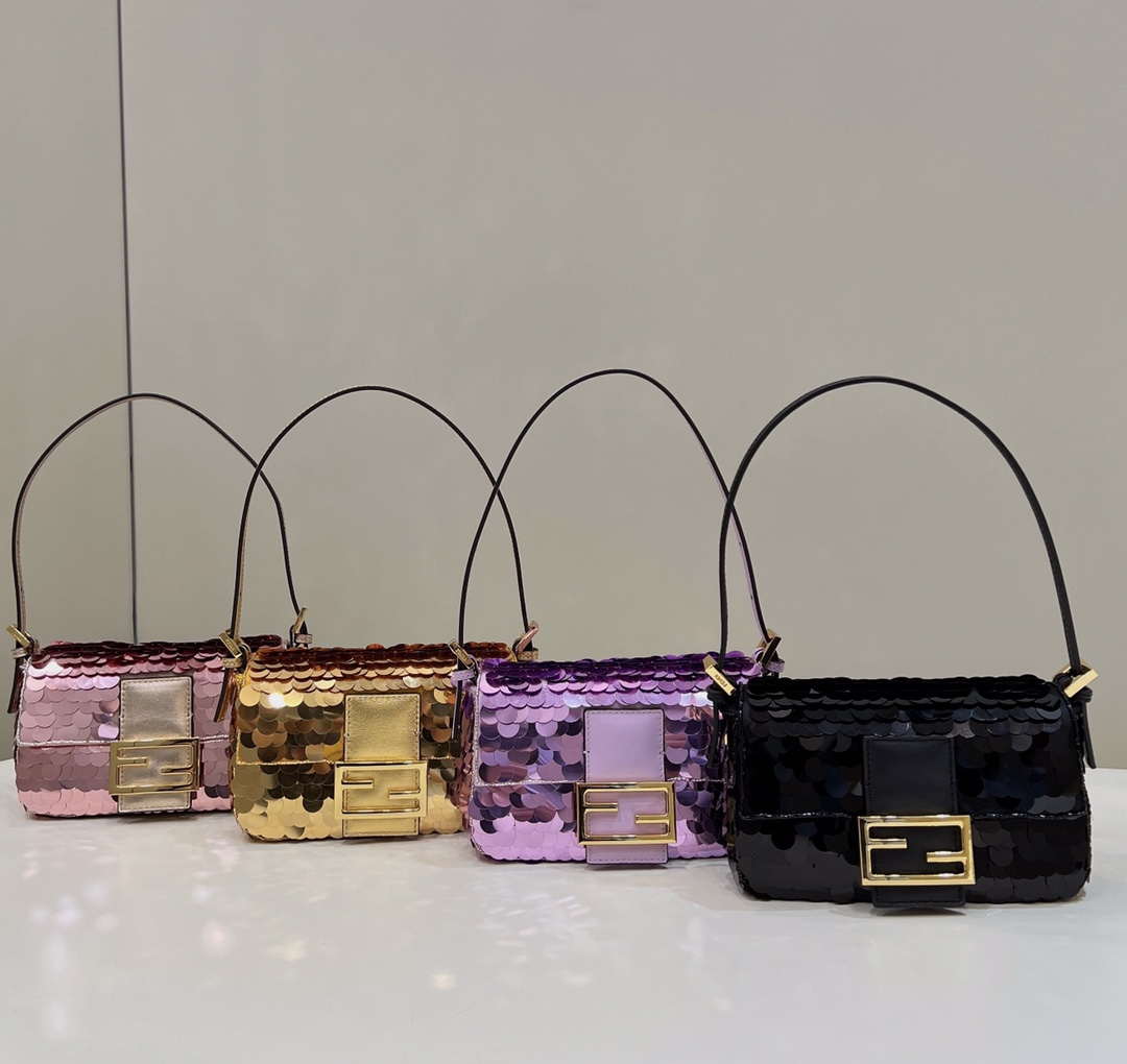 Fendi 8BS017 Mini Baguette Gold sequin and leather bag 8601s - Default Title - View 2