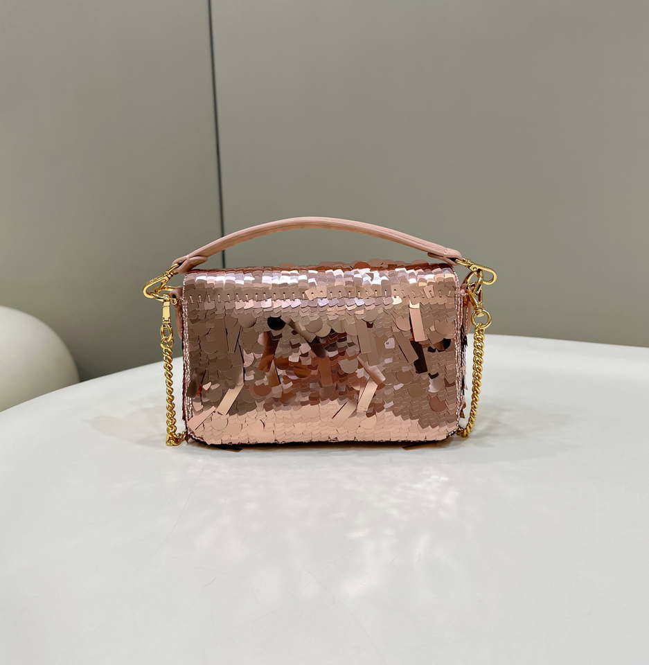 Fendi 8BS017 Mini Baguette Pink sequin and leather bag 8601s - Default Title - View 2