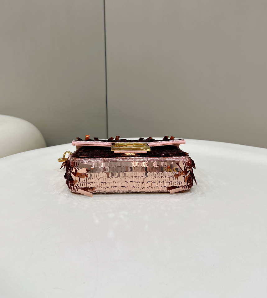Fendi 8BS017 Mini Baguette Pink sequin and leather bag 8601s - Default Title - View 3