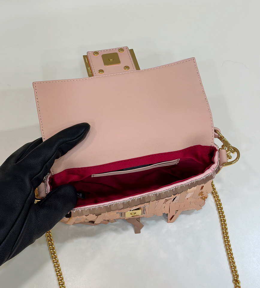 Fendi 8BS017 Mini Baguette Pink sequin and leather bag 8601s