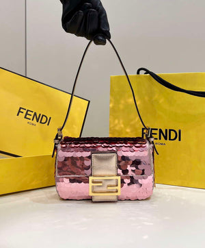 Fendi 8BS017 Mini Baguette Rose red sequin and leather bag 8601s - Default Title - View 6