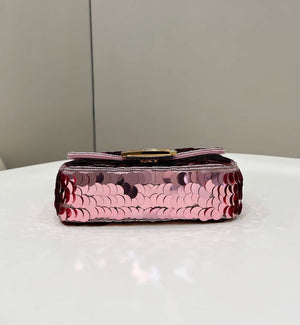 Fendi 8BS017 Mini Baguette Rose red sequin and leather bag 8601s - Default Title - View 9